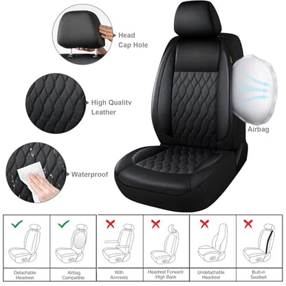 Faux Leather Car Seat Covers Full Set,Luxury and Comfortable Covers for Cars,Split Bench Compatible Car Interior Covers,Universal Fit for Suvs,Vans,Trucks,Airbag Compatible(5-Seat Black)
