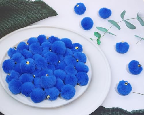 Tupalizy 50PCS Fluffy Pom Poms Charms Soft Fuzzy Faux Fur Puff Ball Pendant for Keychains Bracelets Earrings Jewelry Making Tassels Bags DIY Crafts Party Favors Gifts Accessories - color: Blue