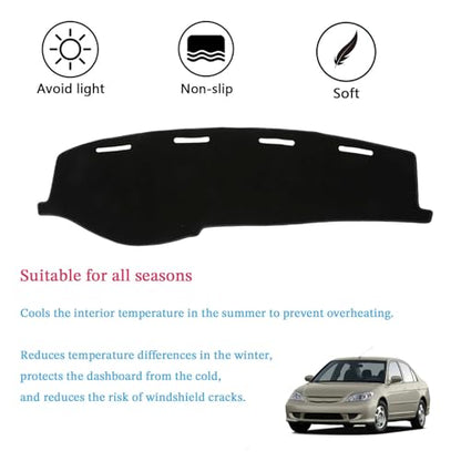 Dashboard Cover Suitable for Honda Civic 2001 2002 2003 2004 2005 Car Dashboard Cover Sun Visor Mat Non-Slip Polyester Dashboard Accessories (Black) - size: 2001-2005 For Honda Civic
