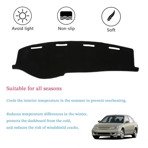 Dashboard Cover Suitable for Honda Civic 2001 2002 2003 2004 2005 Car Dashboard Cover Sun Visor Mat Non-Slip Polyester Dashboard Accessories (Black) - size: 2001-2005 For Honda Civic