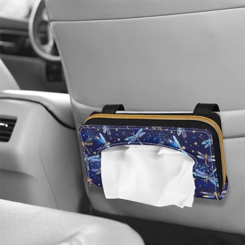PU Leather Visor Tissue Holder Car Sun Visor Tissue Box Holder Dragonflies Leather Napkin Holder - color: Dragonflies