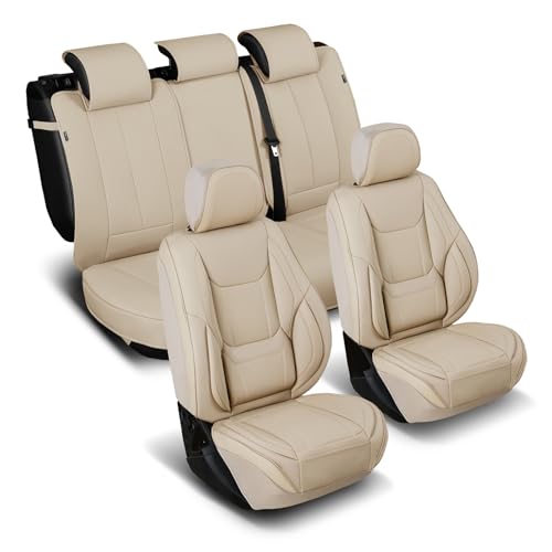 Coverland Custom Car Seat Covers Compatible with 2021-2024 Toyota Venza - Premium Leather Non-Slip Memory Foam Waterproof Seat Cover Custom fit Interior Protector [Full Set-Beige] - color: Beige, size: Full Set