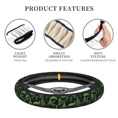 Green Alien UFO Moon Universal Steering Wheel Covers, Cute Car Accessories for Women Girls Car Truck - color: Green Alien UFO Moon
