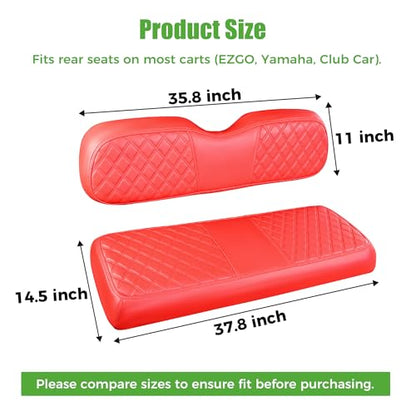 10L0L Golf Cart Seat Cover Universal Leather Rear Seat Cover for Yamaha, EZGO, Club Car - Soft PU Leather and Fitting Memory Foam, 3D Diamond Pattern, Durable Waterproof, Easy to Clean