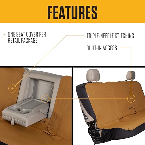 Carhartt 700D Nylon Duck Canvas Automotive Bench Seat Covers, Durable Fitted Full-Size Bench Seat Protection with Rain Defender, Charcoal