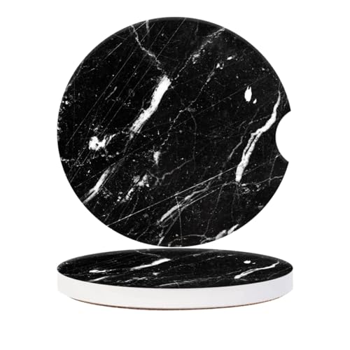 Cup Holder for Car,Black Marble Clean Style Ceramic Coasters Non-Slip Cup Holder Insert with Fingertip Grip, Auto Interior Accessories for Women & Men,Pack of 2, 2.56In - color: Black Marble Clean Style