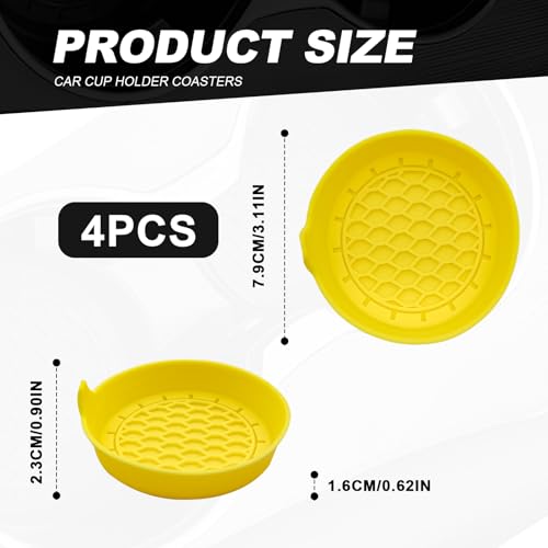 4-Pack Universal Cup Holder Coasters, Black Silicone Inserts - Keep Your Car Clean with Non-Slip & Spill-Proof Coasters for All Vehicles (Yellow) - color: Yellow