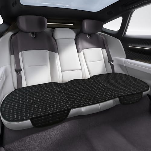 Linen Back Car Seat Cover, Rear Seat Pad, Anti-Slip Long Bottom Rear Seat Cover Protector with Storage Pockets, Breathable Comfortable Rear Cushion Cover Universal for Car (Black silver, Back) - color: Black silver, size: Back
