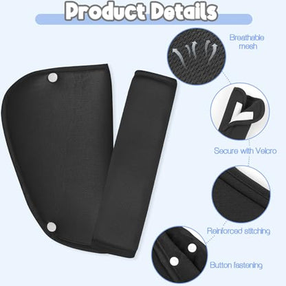Kids Seat Belt Cover Pads, Universal Seat Belt Adjuster for Kids, HNHUAMING Kid's Shoulder & Belly Protective Padding for Travel, Soft Breathable Car Seat Straps Pads for Children, Black - color: black