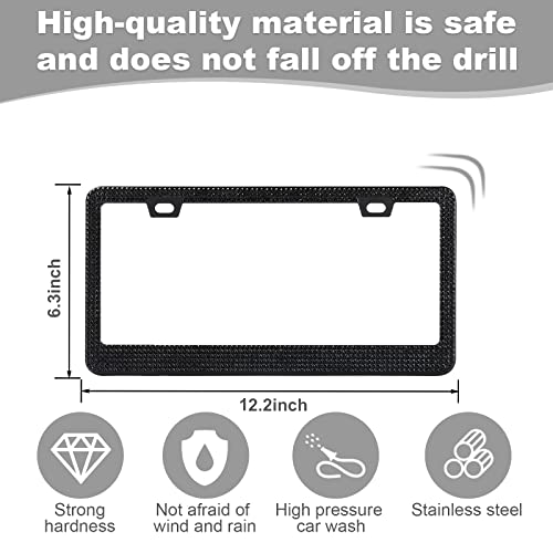 QUANQIUFEI 2 Pack Bling License Plate Frames for Women, Sparkly Rhinestone Diamond Car Accessories with Glitter Crystal Caps (Black) - color: Black