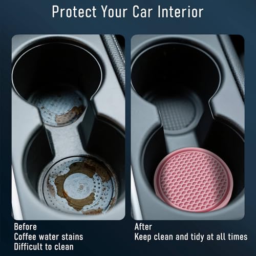 Car Cup Holder Coaster 4 Pack - Non Slip & Shockproof,Flexible PVC Rubber Insert for Car/Truck/SUV/Van (2.75"x0.2") Universal Fit Auto Cup Holders Accessories for Women and Man (Pink) - color: Pink
