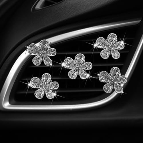 5 Pcs Car Vent Clip,Bling Flower Car Air Fresheners Vent Clips Cute Car Vent Decorations,Car Diffuser Rhinestone Car Interior Decoration Charm Car Vent Accessories