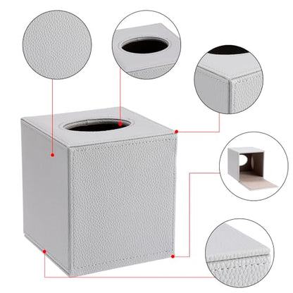 Sumnacon Tissue Box Cover Square Tissue Box Stylish PU Tissue Box Holder with Magnetic Bottom, Leather Cube Tissue Cover for Living Room Bathroom Bedroom Table Desk Home Office Car, Light Grey - color: Light Grey