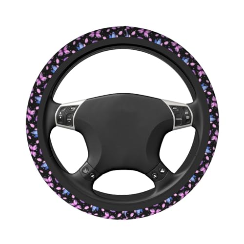 Purple Butterfly Steering Wheel Cover - Beauty Butterfly Wheel Cover Anti-Slip Breathable Universal for 15 Inch Car Steering Wheel Cover with 2 Pieces Car Coasters Suitable for Men Women - color: Butterfly 2