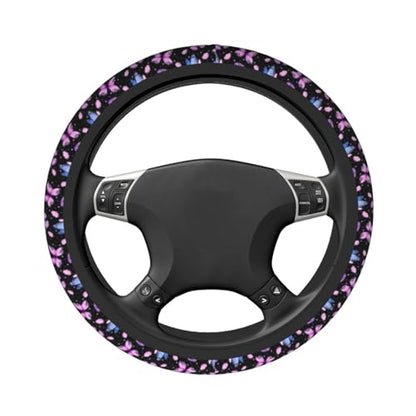 Purple Butterfly Steering Wheel Cover - Beauty Butterfly Wheel Cover Anti-Slip Breathable Universal for 15 Inch Car Steering Wheel Cover with 2 Pieces Car Coasters Suitable for Men Women - color: Butterfly 2