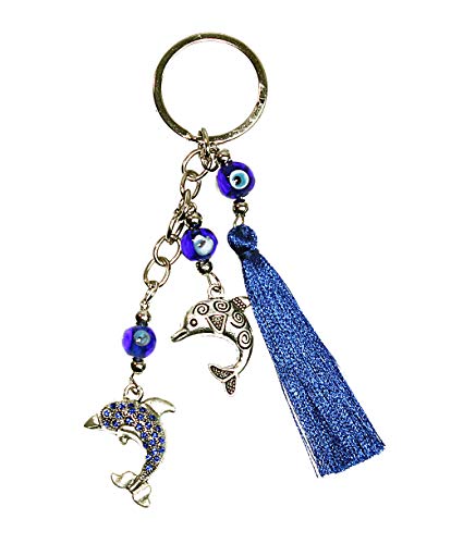 LUCKBOOSTIUM Evil Eye Animal Keychain & Protection, Evil Eye Car Hanging Ornament, Rear View Mirror Accessories, Home Decor - color: Silver Dolphin