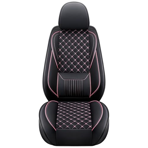 Leather Car Seat Covers,Full Coverage Seat Covers Full Set with Fix Lumber Support,Universal Automotive Seat Covers for Cars,SUVs,Trucks and Sedans (Black&Pink, Full Set) - color: Black&Pink
