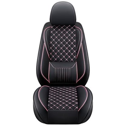 Leather Car Seat Covers,Full Coverage Seat Covers Full Set with Fix Lumber Support,Universal Automotive Seat Covers for Cars,SUVs,Trucks and Sedans (Black&Pink, Full Set) - color: Black&Pink
