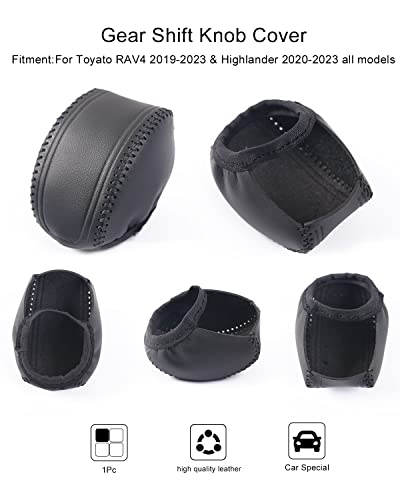 for Toyota RAV4 2019-2025 Gear Shift Knob Cover, Genuine Leather Interior Protective Gear Shift Trim for Toyota Highlander 2020-2026 - Black Trim - color: Leather Black trim