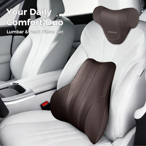 Coverado Car Headrest Pillow, Ergonomic Memory Foam Car Neck Pillow for Driving Seat with Adjustable Strap, Soft PU Leather Breathable Removable Cover Neck Support for Neck Pain Relief