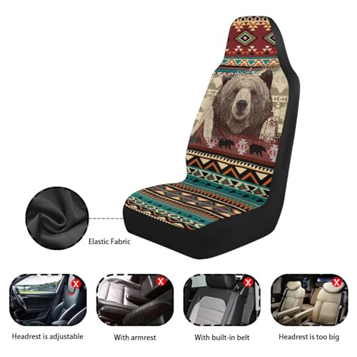 Dreaweet Native American Bear Seat Covers for Cars SUV Trucks 2 Piece Washable Universal Car Seat Cover Front Seats Only Easy to Install Carseat Cover Protection - color: Bear Native American