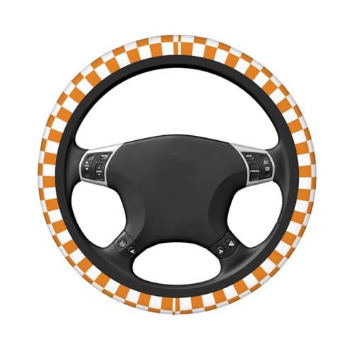 Yellow Checkered Steering Wheel Cover for Women,Universal Auto Steering Wheel 14-15 Inch Car Interior Accessories with 2PCS Car Coasters,Suitable for Men and Women - color: yellow