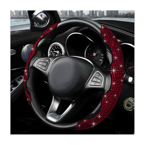 2PCS Steering Wheel Cover, Sparkling Rhinestone Segmented Steering Wheel Protector Fit 14-15.6 Inch, Non-Slip Wheel Wrap Cover Bling Car Interior Accessories for Women Girls (Red) - color: Red