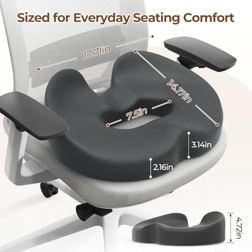 Ergonomic Donut Pillow Seat Cushion with Raised Rear Support, Large Memory Foam Cushion for Tailbone, Hemorrhoids & Sciatica Relief, Office Chair, Car, Travel, Postpartum, Grey - color: Gray