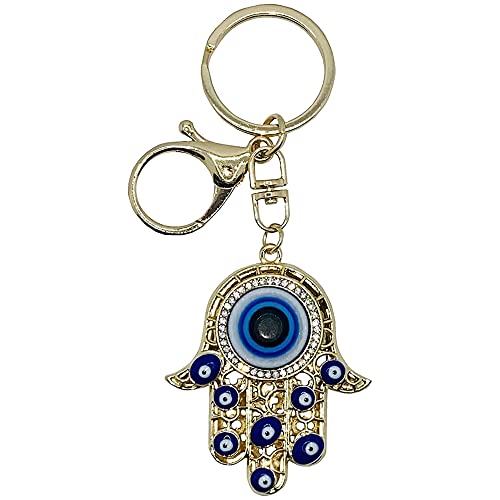 LUCKBOOSTIUM Hamsa Hand and Evil Eye Keychain with Crystal Rhinestones - Good Luck Charm Keychain, Rear View Mirror Accessories, Evil Eye Wall Decor, Purse and Bag Charms, Door Amulet (Gold Keychain) - color: Gold Hamsa Keychain