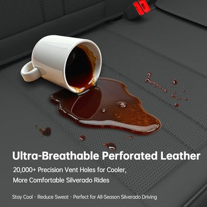 W&PMAX Custom-Fit Black Seat Covers Full Set for Chevy Silverado & GMC Sierra 2007–2026, Fit 1500/2500/3500HD Crew/Double/Extended Cab, Waterproof Leather Truck Seat Protectors