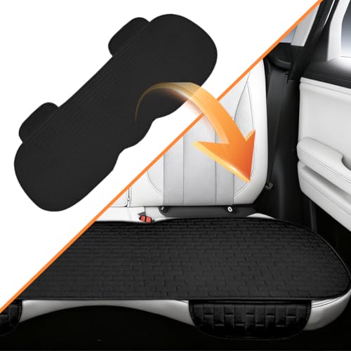Car Back Seat Cover, Linen Breathable Vehicle Rear Seat Protector with Storage Pocket, Anti-Slip Comfy Automotive Rear Bench Bottom Cushion Mat, Universal for Truck Van Sedan (Black)