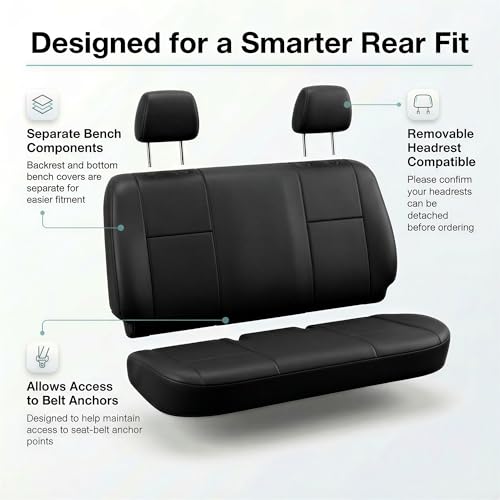 FH Group Classic PU Leather Split Bench Car Seat Cover – Universal Fit for Cars Trucks & SUVs (Black)