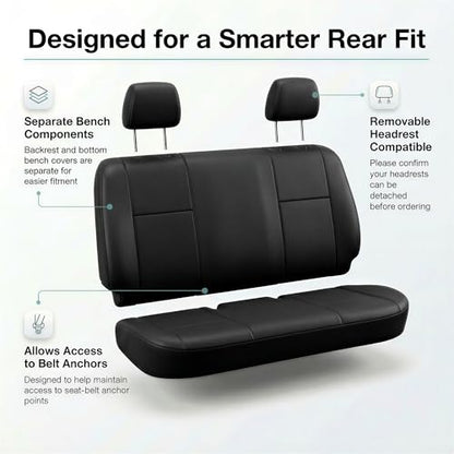 FH Group Classic PU Leather Split Bench Car Seat Cover – Universal Fit for Cars Trucks & SUVs (Black) - color: Black, size: Rear Set