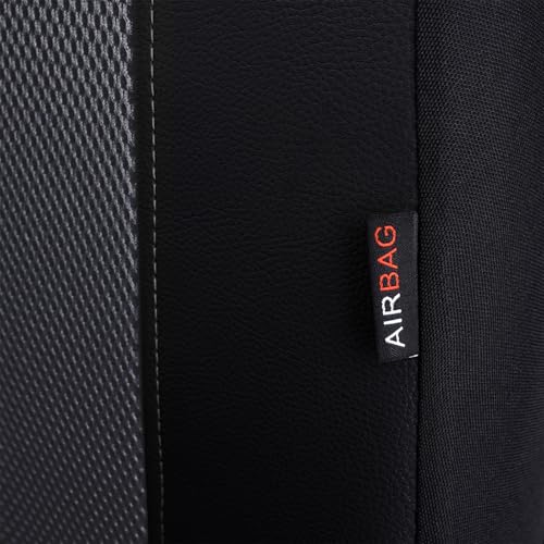 Flying Banner car seat Covers Full Set Faux Leather Air Mesh Breathable Man Lady Airbag Compatible Rear Bench Split 40/60 50/50 60/40 Truck Pick Up (Full Set - Low Back, Black Gray) - color: Black Gray
