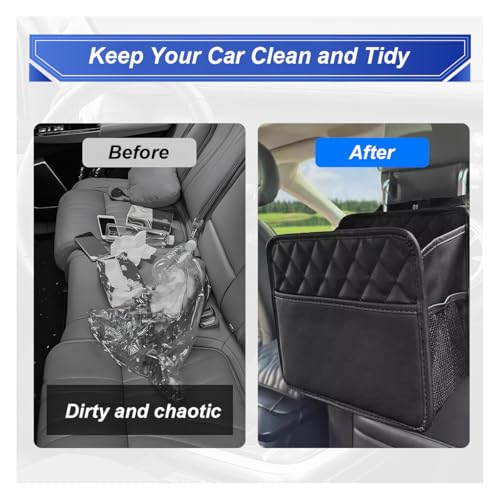 ZIMISI Car Back Seat Organizer, Waterproof Leather Automotive Backseat Hanging Bag with Cup Holders, Large Capacity Car Trash Can, Vehicle Travel Accessories for Most Vehicles (1PC/Black) - size: 1PC/Black