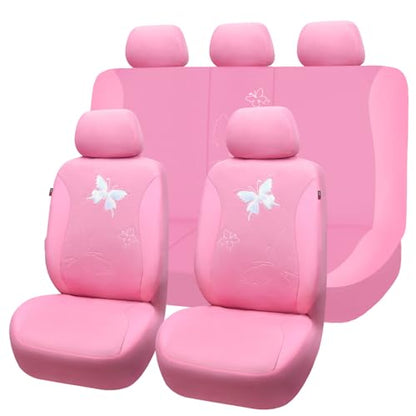 Flying Banner Butterfly car seat Covers ful Set Fashion Universal Lady Woman Female Rear Bench Split Colorized (Full Set - Lace, Solid Pink) - color: Solid Pink Lace, size: Full set