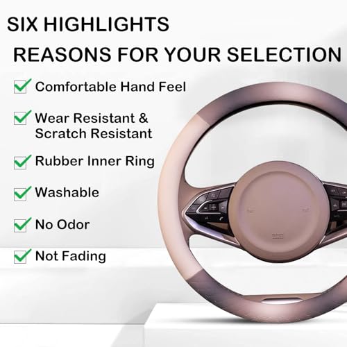 Steering Wheel Cover, Gray White Leather Steering Wheel Cover 14.5-15 Inch Non-Slip Breathable Microfiber Car Steering Wheel Covers for Men Women - color: Gray White