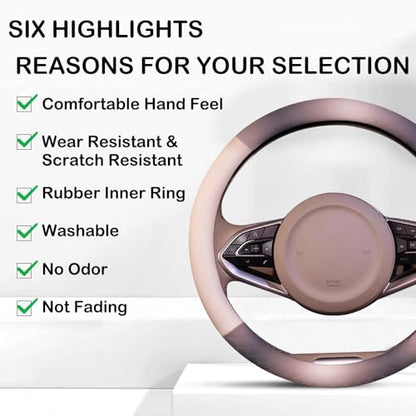 Steering Wheel Cover, Gray White Leather Steering Wheel Cover 14.5-15 Inch Non-Slip Breathable Microfiber Car Steering Wheel Covers for Men Women - color: Gray White