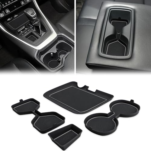 Auovo 3D Cup Holder Insert Liners Compatible with Toyota RAV4 Accessories 2025 2024 2023 2022 2021 2020 2019 Car Custom Cup Holder Mats Pads 4-pc Set (Gray Trim) - color: Gray, size: 4PCS