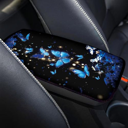 Blue Butterfly Daisy Print Car Armrest Cushion Car Arm Rest Cover Pad Universal Fit - color: Blue Butterfly Daisy