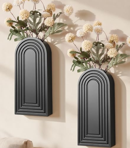 Wooden Wall Vase Set of 2, Wall Hanging Planter Modern Farmhouse Wall Decor for Boho Wall Decor for Indoor Entryway Hallway Bathroom Living Room Dining Room - color: Black Vase