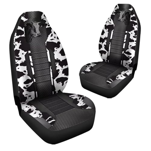 Black Cow Print Car Seat Covers 2 PCS Elastic Breathable Front Seat Protector Cover Universal for Vehicle SUV Sedan Trucks for Women Men - color: Black Cow Print