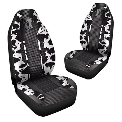 Black Cow Print Car Seat Covers 2 PCS Elastic Breathable Front Seat Protector Cover Universal for Vehicle SUV Sedan Trucks for Women Men - color: Black Cow Print
