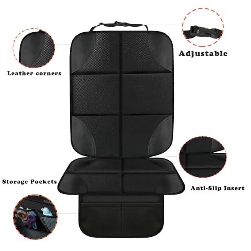 PandaEar 2 Pack Car Seat Protector for Child, Baby Waterproof Car Seat Cover with Non-Slip Insert, 600D Fabric CarSeat Mat with Thickest Padding & Mesh Pockets