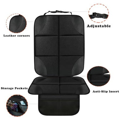 PandaEar 2 Pack Car Seat Protector for Child, Baby Waterproof Car Seat Cover with Non-Slip Insert, 600D Fabric CarSeat Mat with Thickest Padding & Mesh Pockets