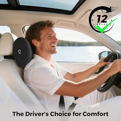 BEBAS Memory Foam Car Headrest Pillow - Breathable Neck Support Pillow for Driving, Universal Fit Cars/SUVs/Tesla/Toyota & Office Chair, Removable Cover (Black, 4-Season) - color: Black