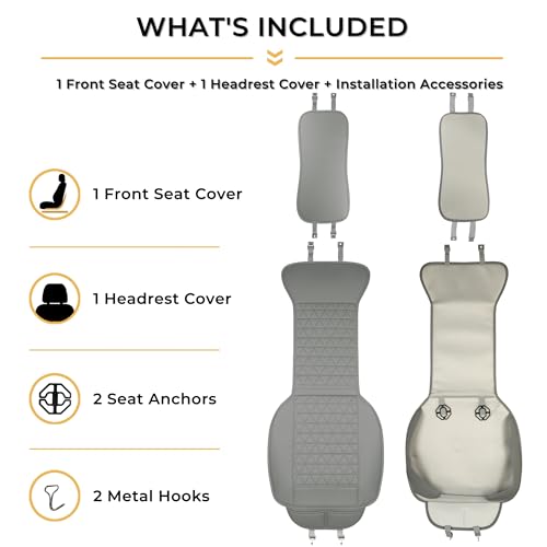Black Seal 1-Pack Front Car Seat Cover, Faux Leather Seat Bottom Cover with Partial Backrest Protection, Side Wrap Design, Universal Fit for Most Cars, SUVs, Trucks, Vans (Grey) - color: Single-Grey