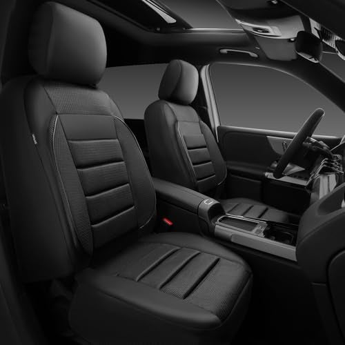 CAR PASS 3D Foam Leather Car Seat Covers Two Front Seats only, Air Cool Mesh Thick Seat Covers, All Weather Car Seat Cover Comfort & Protection for Truck,SUV,Sedan,Van, Airbag Compatible (Black) - color: Black Front