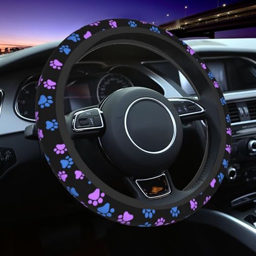 Paw Prints Steering Wheel Cover - Purple Dog Paws Galaxy Steering Wheel Car Accessories Universal 15 Inch Cute Steering Wheel Cover Girls Women Men Anti Slip Breathable Wheel Cover Protector - color: Purple dog Paws