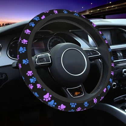 Paw Prints Steering Wheel Cover - Purple Dog Paws Galaxy Steering Wheel Car Accessories Universal 15 Inch Cute Steering Wheel Cover Girls Women Men Anti Slip Breathable Wheel Cover Protector - color: Purple dog Paws